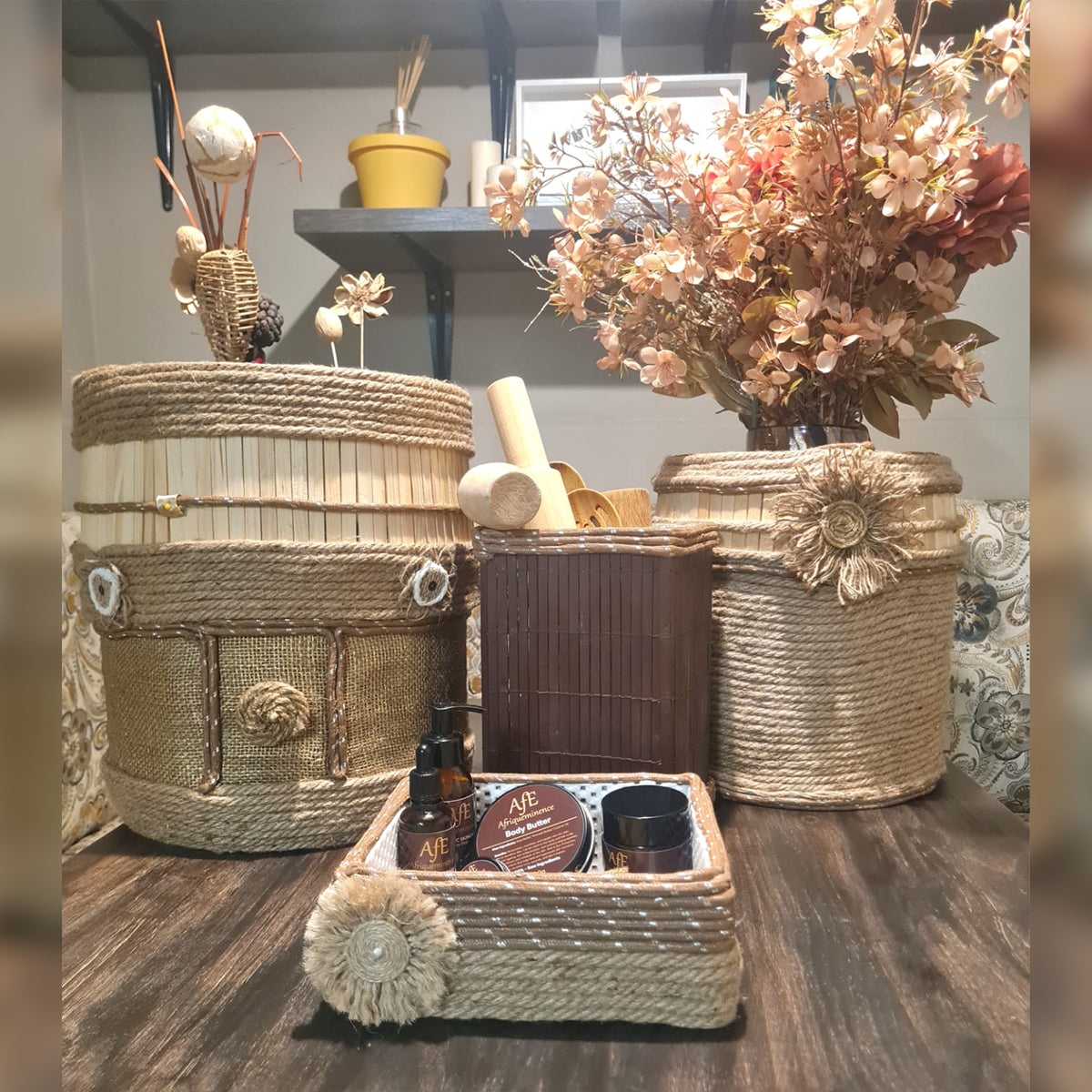 AFE MEDIUM AND BIG POT PLANT BASKETS, UTENSILS HOLDER, AND COSMETICS ORGANISER COMBO