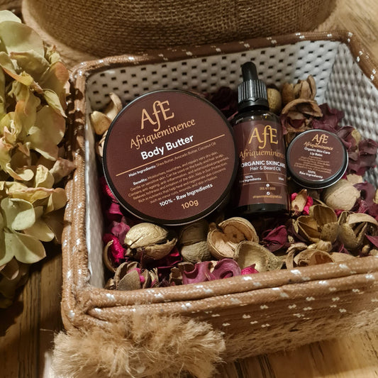 AFE BODY BUTTER, HAIR AND BEARD OIL, LIPBALM, AND COSMETICS BASKET COMBO