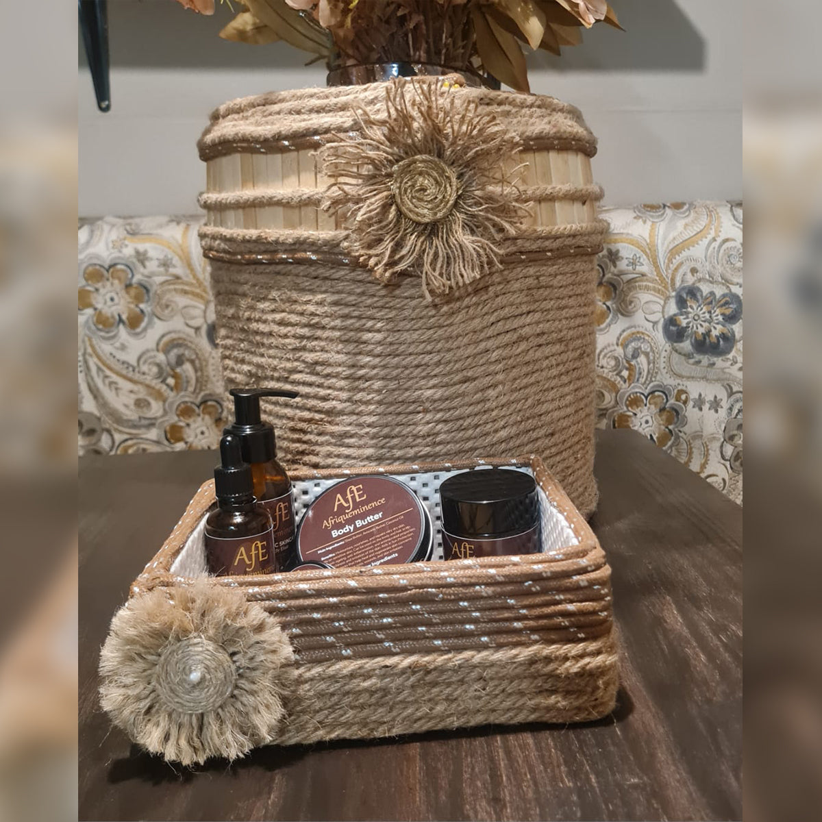 AFE COSMETICS ORGANISER AND MEDIUM POT PLANT HOLDER BASKET COMBO