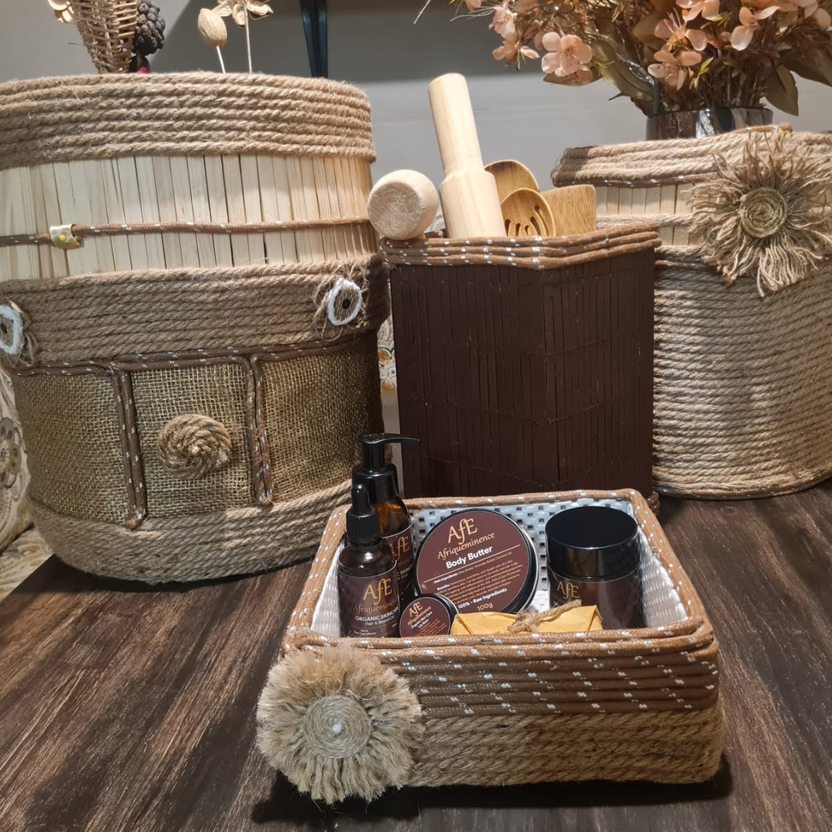 AFE MEDIUM AND BIG POT PLANT BASKETS, UTENSILS HOLDER, AND COSMETICS ORGANISER COMBO